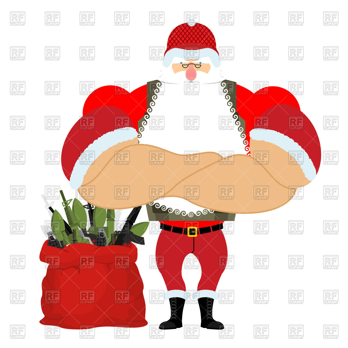 1200x1200 Santa Soldier With Machine Gun, Christmas War Royalty Free Vector