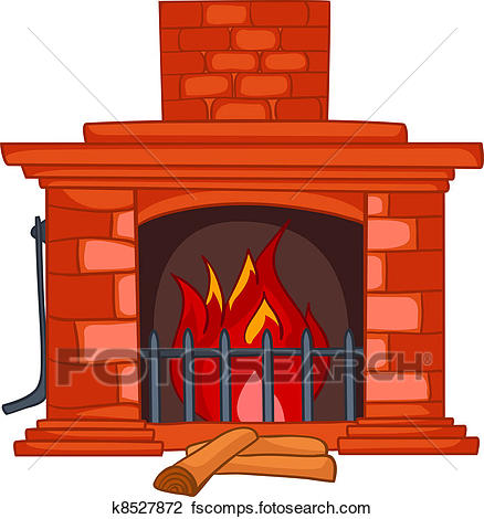 438x470 Clipart Of Vector Christmas Fireplace K2609105