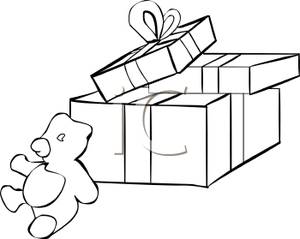 300x239 And White Wrapped Christmas Gifts And A Black And White Teddy Bear