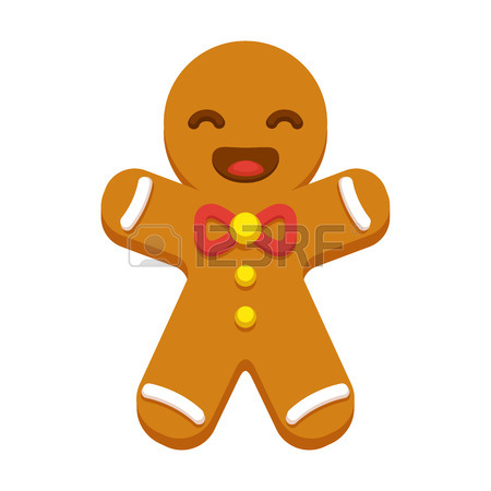 450x450 Cute Cartoon Gingerbread Man Cookie In Red Coat And Christmas