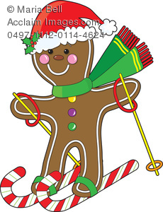 230x300 Clip Art Illustration Of A Gingerbread Man Skiing On Candy Canes