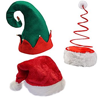 342x342 (Set Of 3) Plush Santa Hat, Felt Elf Hat Wells, Red