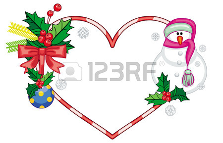 450x289 Heart Shaped Frame With Christmas Decorations And Smiling Snowman