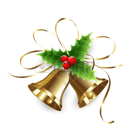 450x450 Christmas Holly Berry And Gold Bells. Vector Illustration Royalty