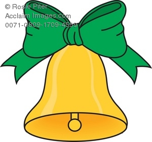 300x280 Royalty Free Clipart Illustration Of A Golden Bell With Green Bow