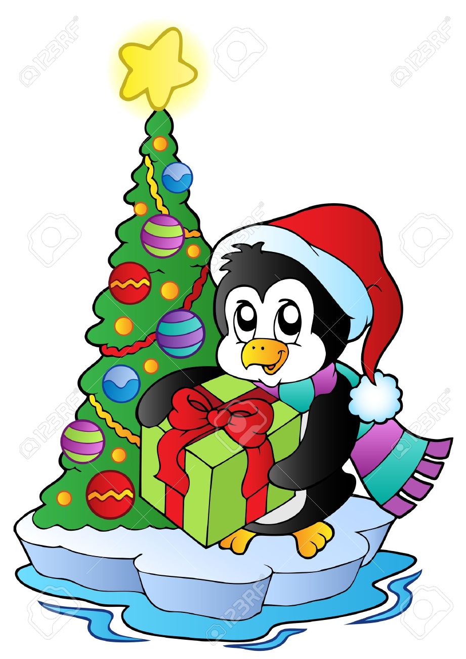 921x1300 Cartoon Penguin With Christmas Tree