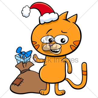 325x325 Cartoon Cat With Christmas Present Gl Stock Images