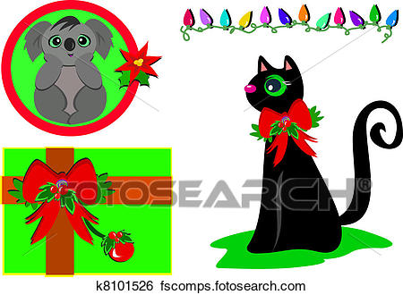 450x330 Clip Art Of Mix Of Christmas Koala, Gift, Light K8101526