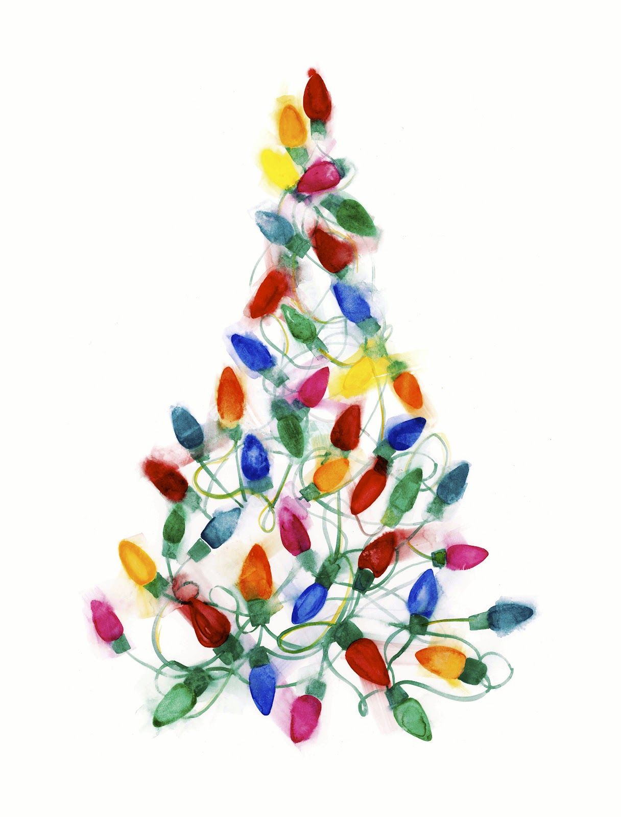 1216x1600 Christmas Light Tree Watercolor On Paper By Shana Frase Art