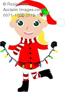 213x300 Clipart Image Of A Little Girl In A Santa Hat Holding Up Christmas