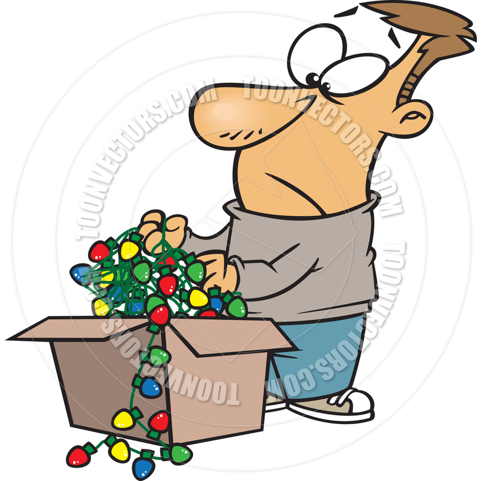 940x940 Cartoon Man Untangling Holiday Christmas Lights By Ron Leishman