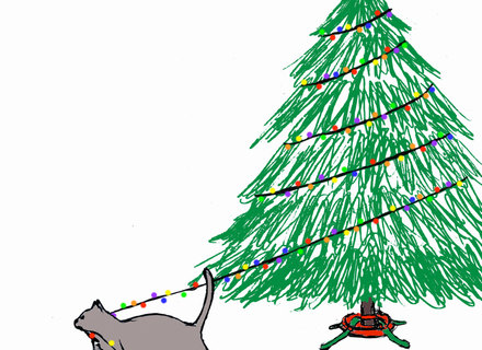 440x320 Drawing Of Christmas Tree With Decoration Christmas Lights Card