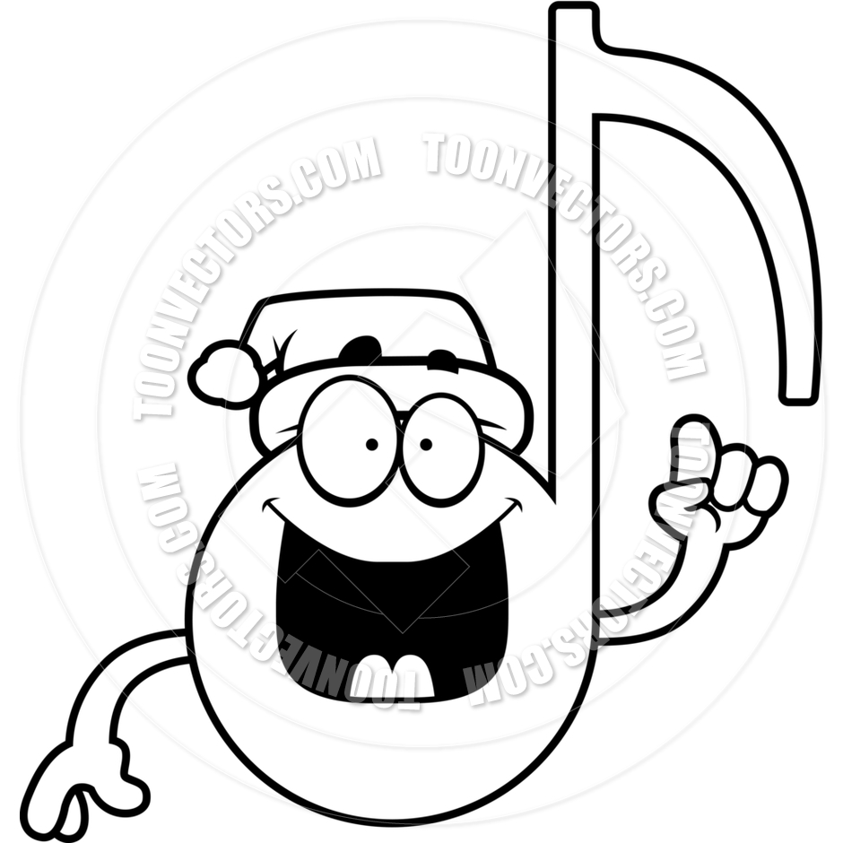 940x940 Cartoon Christmas Musical Note Idea (Black And White Line Art) By