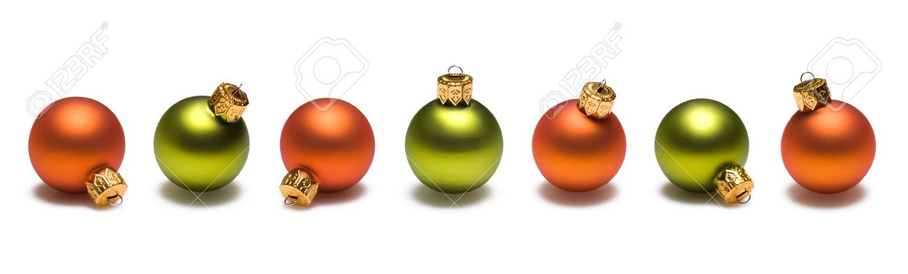 1300x393 Green And Orange Christmas Ornaments Border On White Background