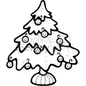 300x300 Royalty Free Black And White Christmas Tree With Happy Ornaments