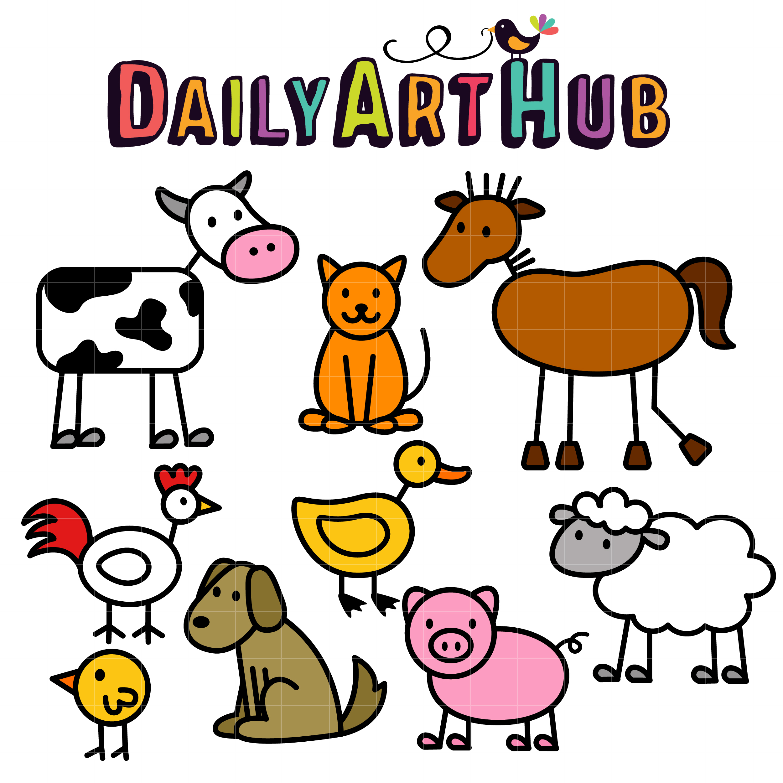 2500x2500 Stick Farm Animals Clip Art Set Slegs Hond Knk Kan Verwerk Word