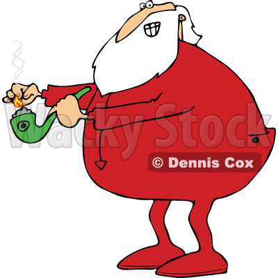 400x400 Of A Cartoon Christmas Santa Claus In Pajamas, Lighting Up A Pot