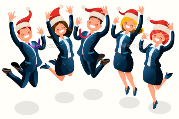590x392 Office Christmas Party Isometric People Cartoon By Aurielaki