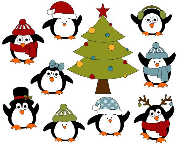 600x486 Christmas Penguins Digital Clip Art Christmas Tree Clipart