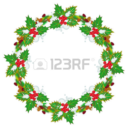 450x450 Holiday Round Garland Decorated With Pine Branch, Snow Flakes