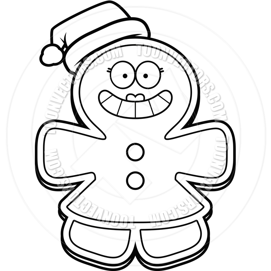 940x940 Cartoon Gingerbread Woman Christmas (Black And White Line Art) By