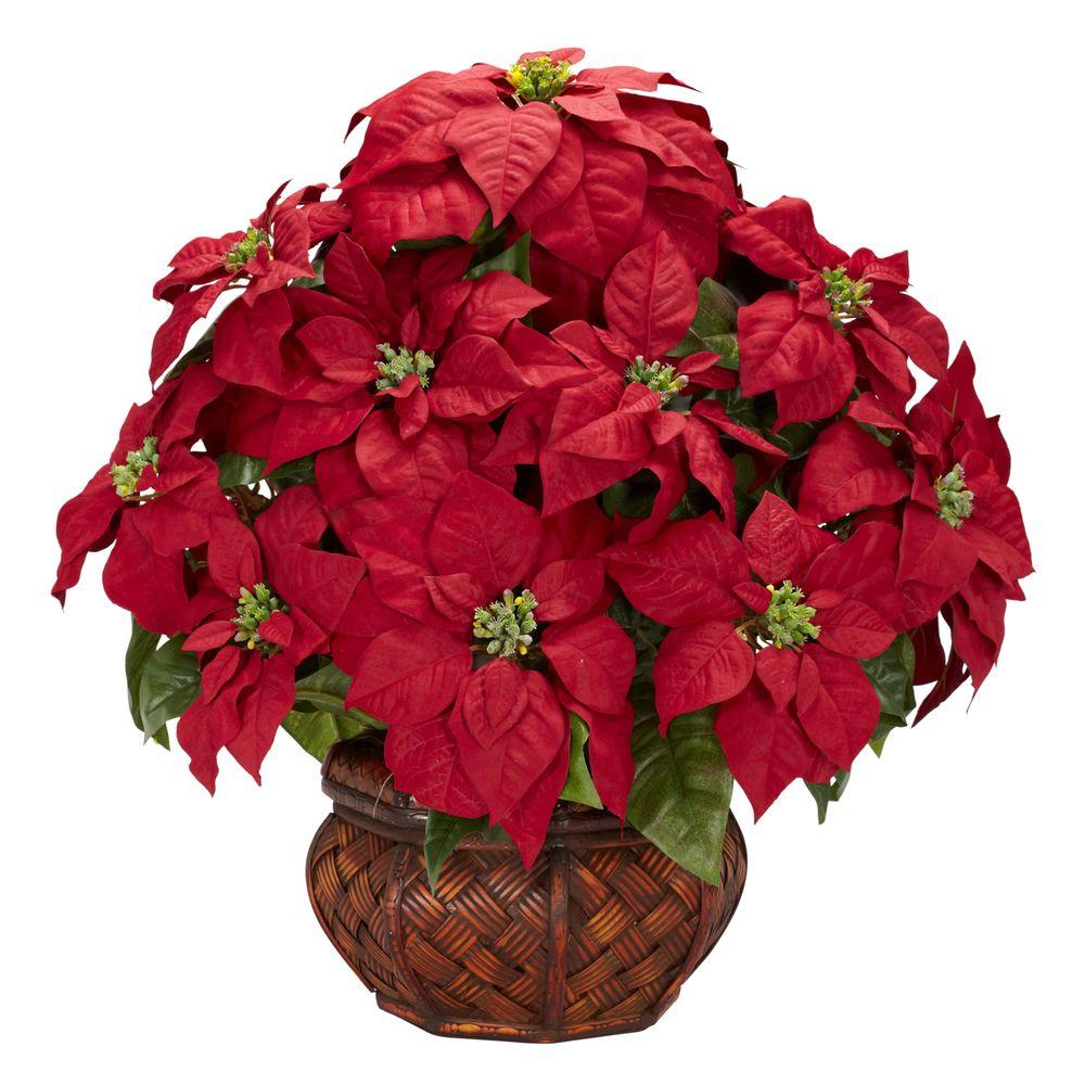 1000x1000 Nearly Natural 22.0 In. H Red Poinsettia With Decorative Planter