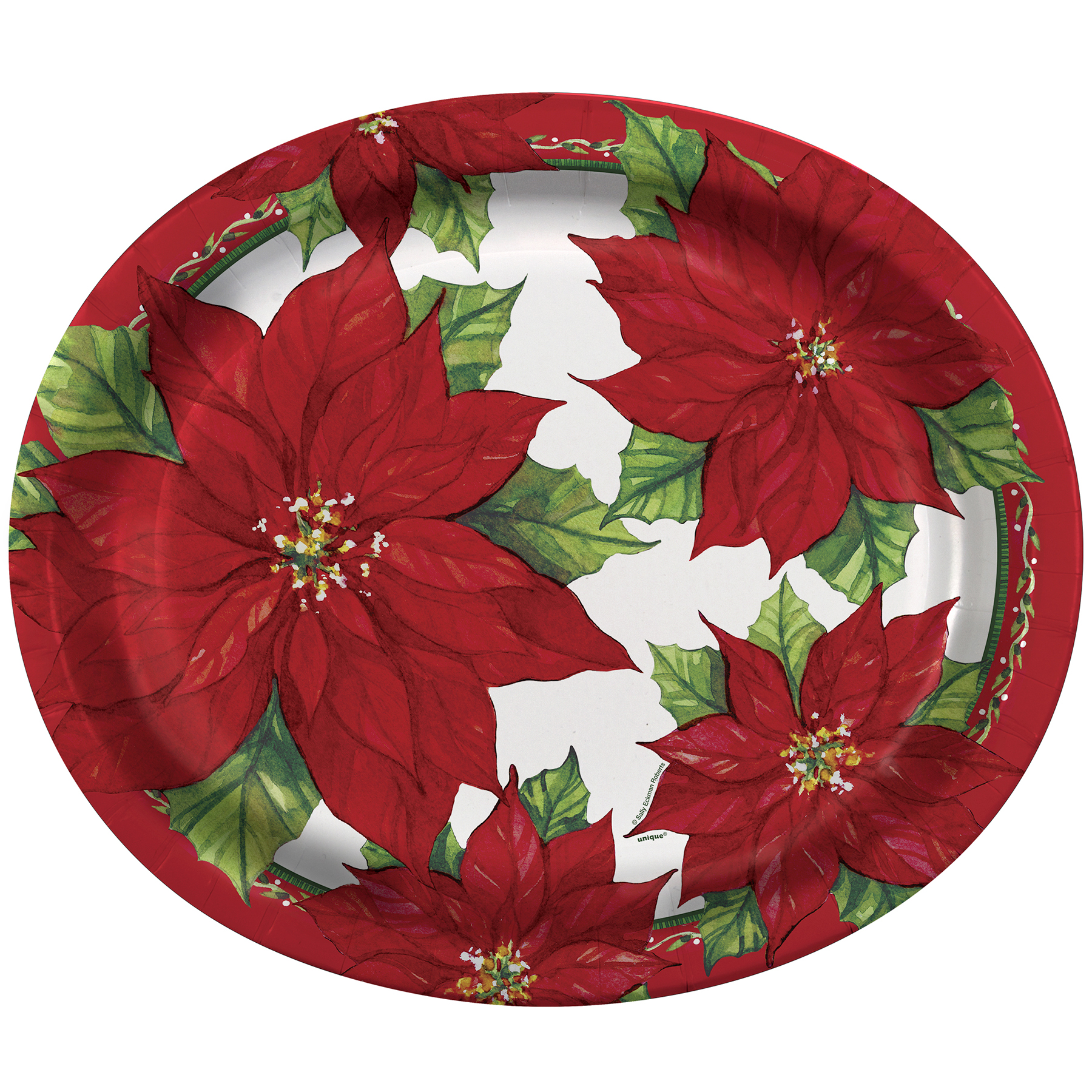 1800x1800 Oval Regal Red Poinsettia Christmas Paper Plates Christmas Party