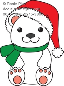 224x300 Free Clipart Illustration Of A Polar Bear In A Santa Hat