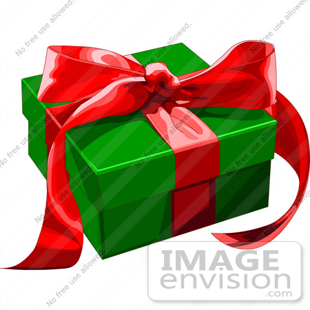 450x450 Clip Art Illustration Of A Green Present Box Adorned With Red