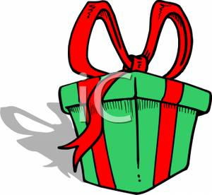 300x276 Green Christmas Present Tied With A Red Bow Clipart Picture