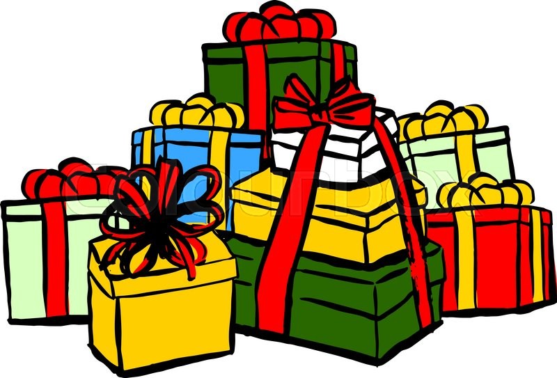 800x543 Stack Of Christmas Gifts. Ink Hand Drawn Sketch Isolated N White