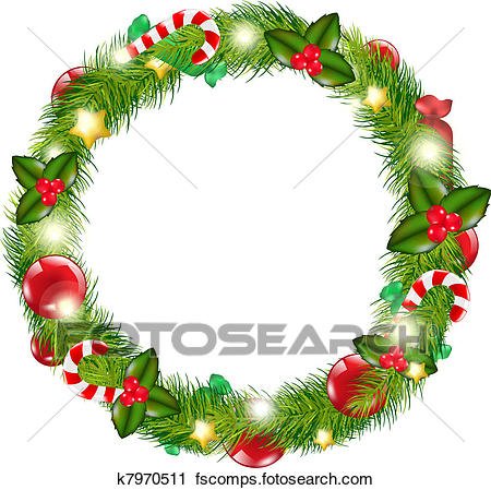 450x449 Clipart Of Merry Christmas Wreath K7970511