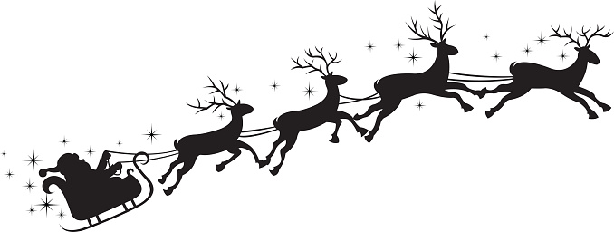 678x256 Santa And Reindeer Clipart Black And White