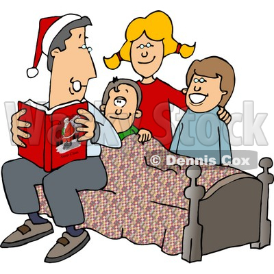 400x400 Reading A Bedtime Christmas Story To His Sons And Daughter Clipart