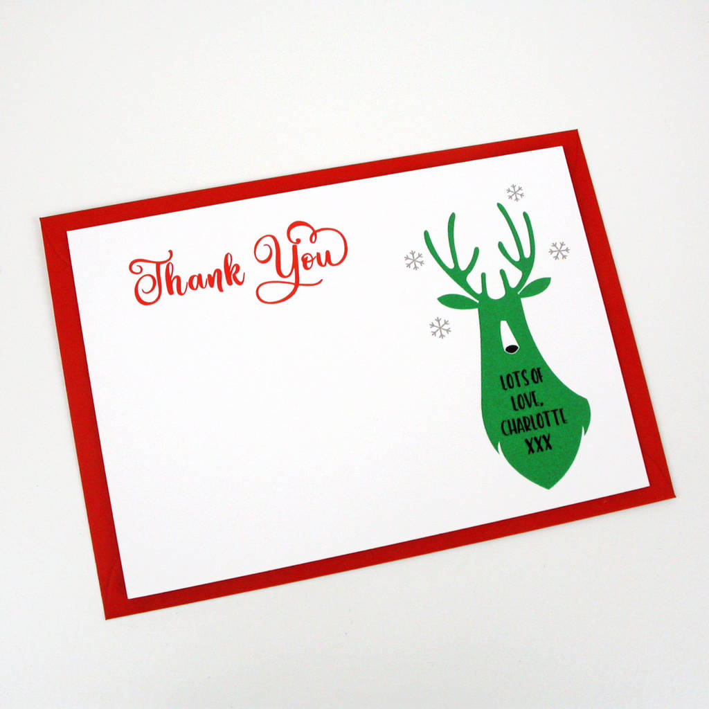 1024x1024 Green Christmas Deer Thank You Card By Moonglow Art
