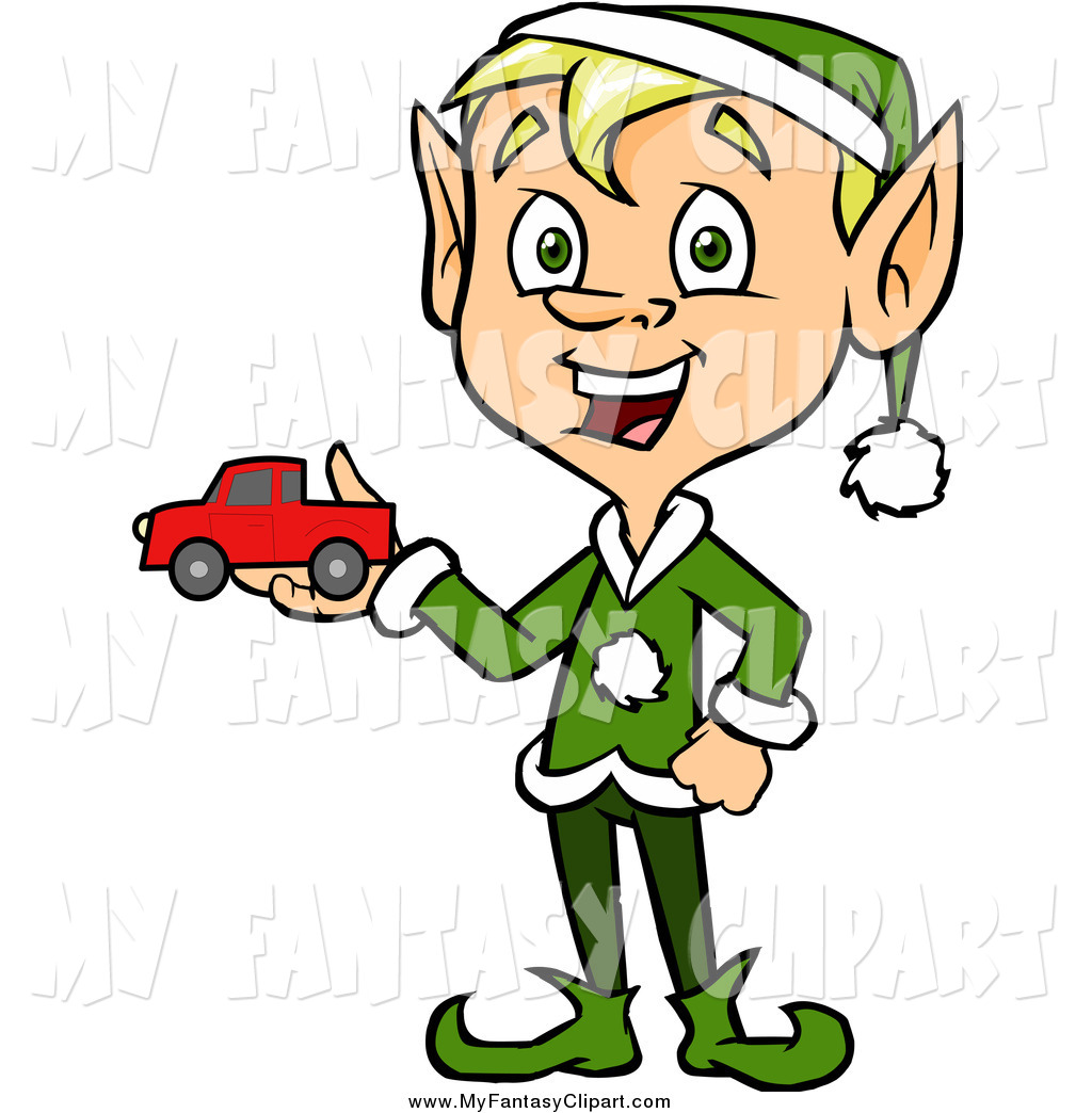 1024x1044 Clip Art Of A Happy Christmas Elf Holding A Toy Car By Cartoon