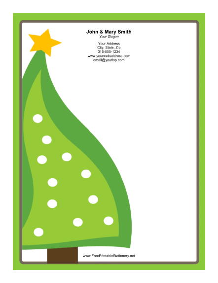 442x572 Large Christmas Tree Green Border Stationery
