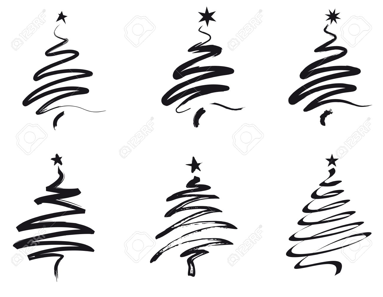 1300x1011 Paint Brush Stroke Christmas Trees In Black Royalty Free Cliparts