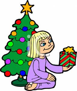 256x300 Image Girl Holding Christmas Present Sitting In Front