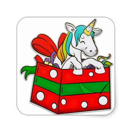 422x422 Christmas Unicorn In Gift Box Square Sticker Kids Stickers