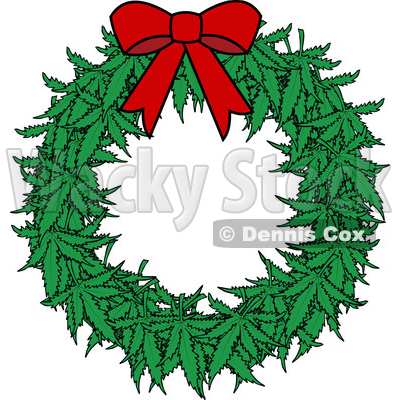 400x400 Of A Cartoon Marijuana Pot Leaf Weed Christmas Wreath With A Red