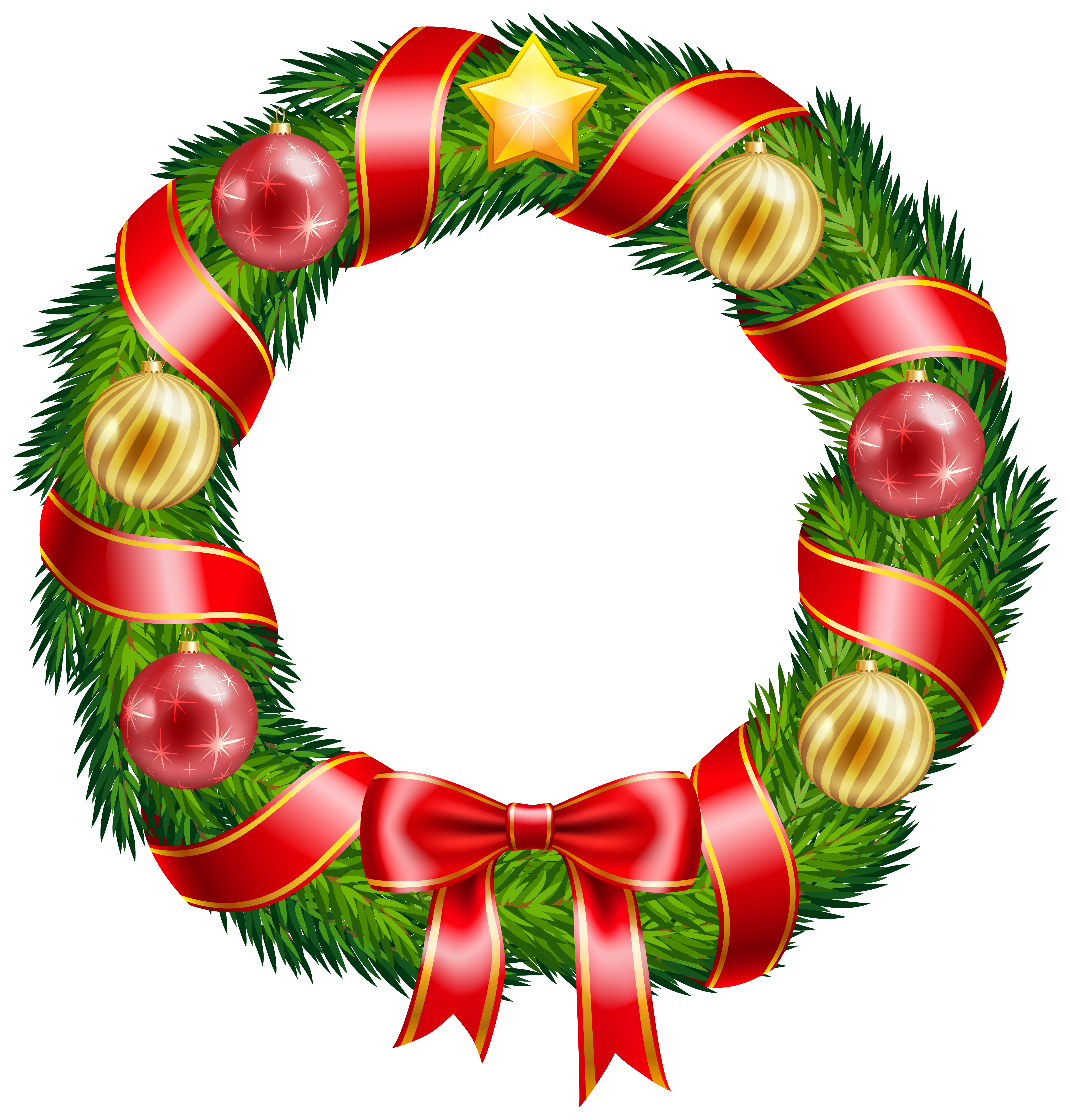 6058x6342 Christmas Wreath With Ornaments And Red Bow Clipart Png Image