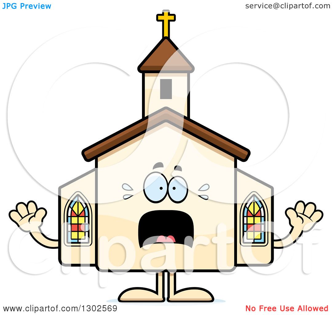 1080x1024 Clipart Of A Cartoon Scared Church Building Character Screaming