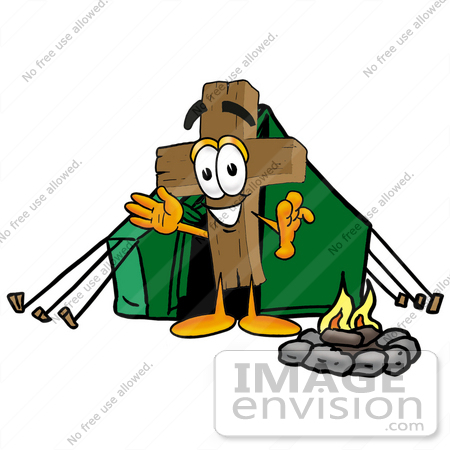 450x450 Clip Art Graphic Of A Wooden Cross Cartoon Character Camping