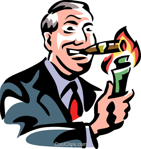 455x480 Man Lighting A Cigar With Money Royalty Free Vector Clip Art