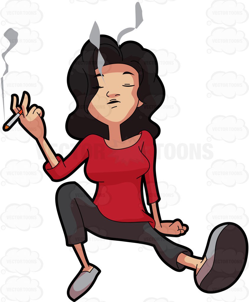 843x1024 A Woman Enjoying Some Quiet Time Smoking A Cigarette Cartoon