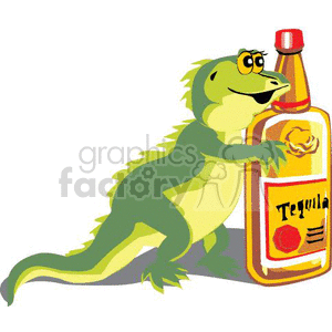 300x300 Royalty Free Funny Green Cartoon Iguana With Tequila 369835 Vector