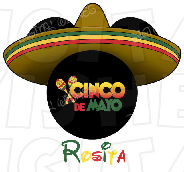 645x600 Cinco De Mayo Mickey Mouse Head Ears Digital Iron On Transfer