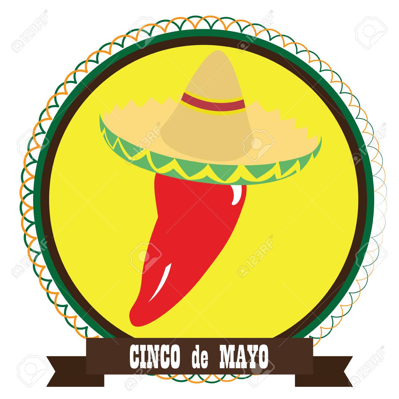 1300x1300 Isolated Tag With A Pepper With Hat, Cinco De Mayo Vector