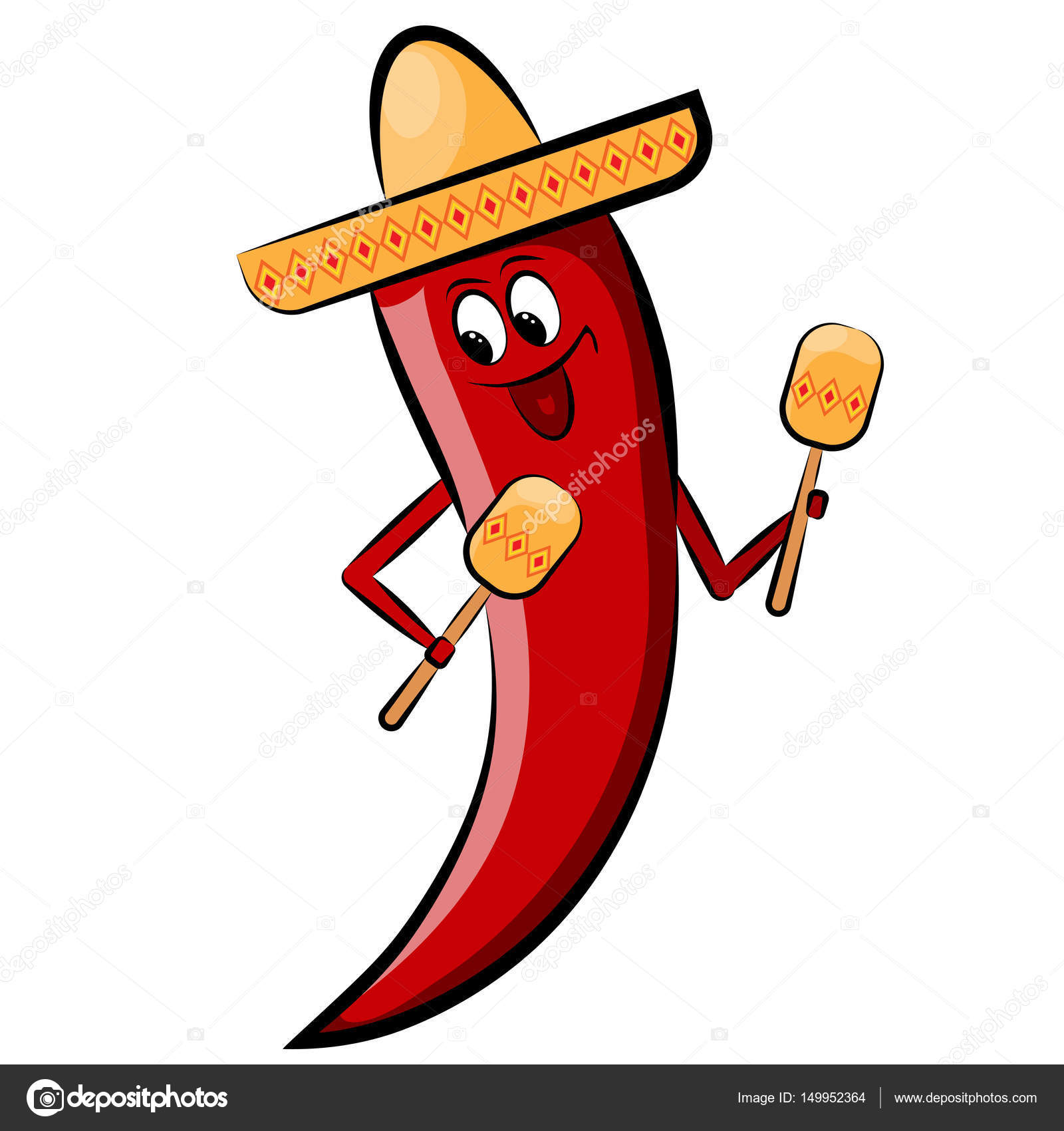 1600x1700 Red Cartoon Pepper In Sombrero With Maracas. Holidays Cinco De